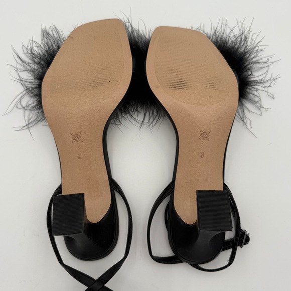 BCBGeneration Relby Black Faux Feather Ankle Strap Sandals Women's Size 8 EUC - Picture 12 of 12